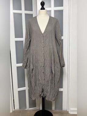 Privatsachen Lagenlook Silk Dress Size 2 Taupe Gray Crinkle Tulip Balloon Hem